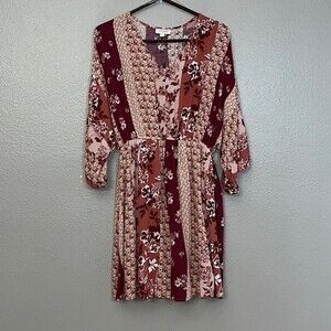 Andree by Unit pink mixed pattern floral dolman sleeve dress size Small